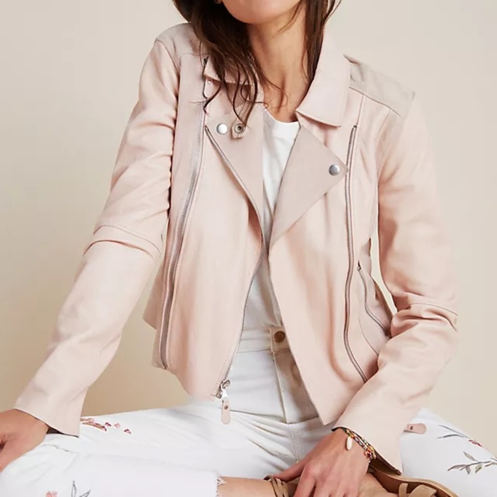 PAIGE Silvie Blush Leather Suede Moto Jacket